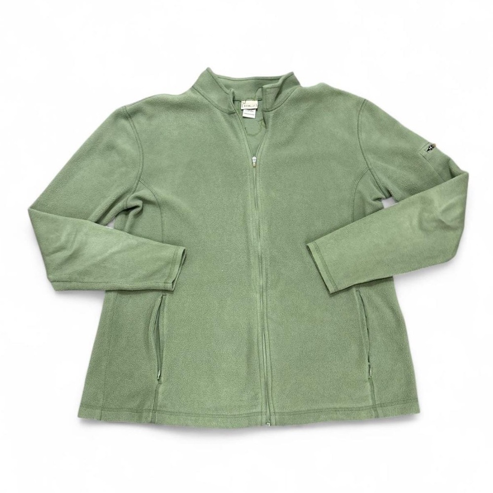 L.L. Bean Olive Fleece Jacket With Custom Floral Embroidery